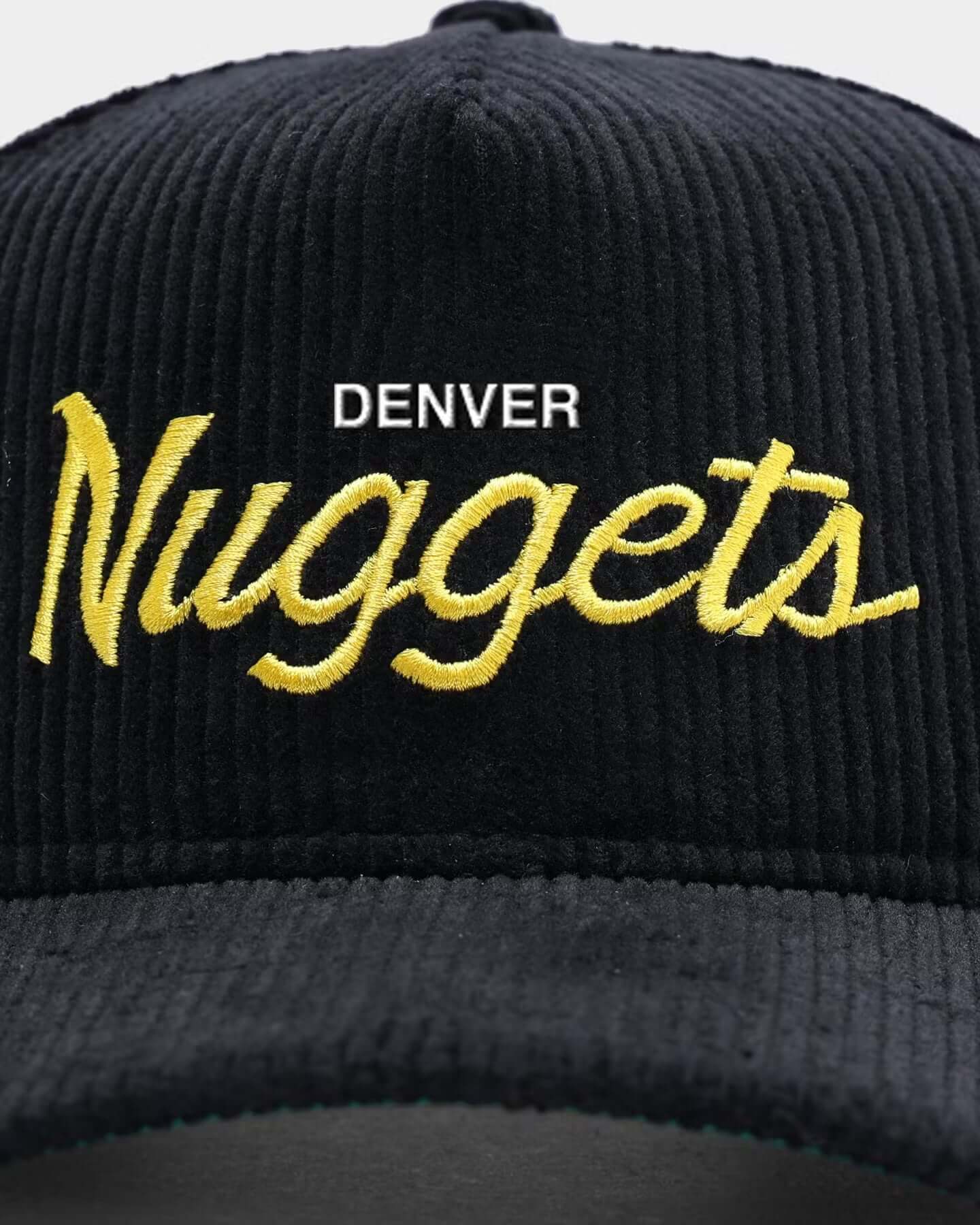 VINTAGE SCRIPT SNAPBACK (BLACK CORD) - Vintage Nuggets Snapbacks: Retro gold, mined from the depths of basketball history. Corduroy with timeless style. Grab a piece of the past before it's just a memory. ***THESE HATS SHIP LAST WEEK OF MAY*** If you orde